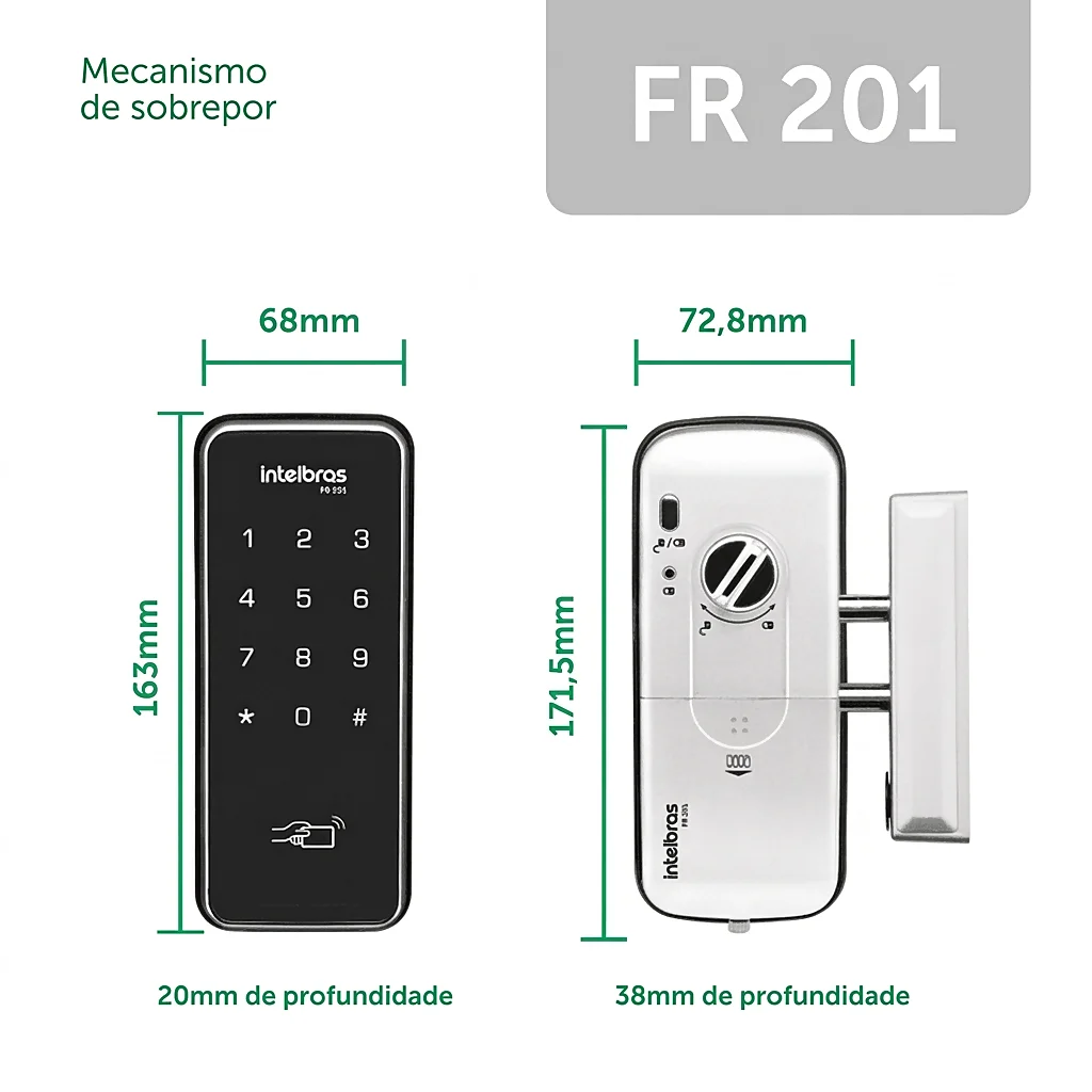medidas especificacoes tecnicas fechadura digital intelbras fr201